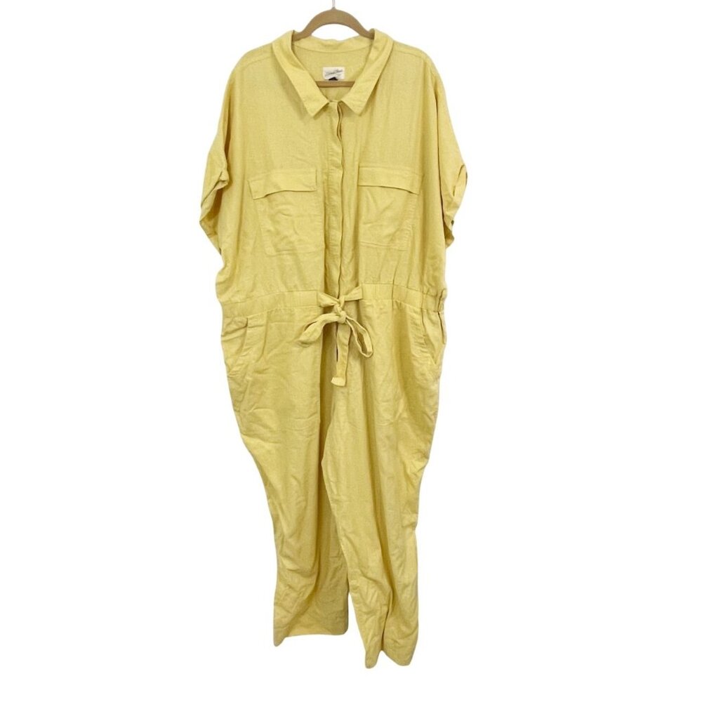 NEW Universal Thread Yellow‎ Linen Utility Jumpsuit Tie Waist - Size 28